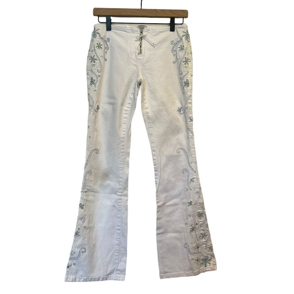 Z. Cavaricci Vintage Embroidered White Boot Cut Exposed Zipper Jeans Size 5